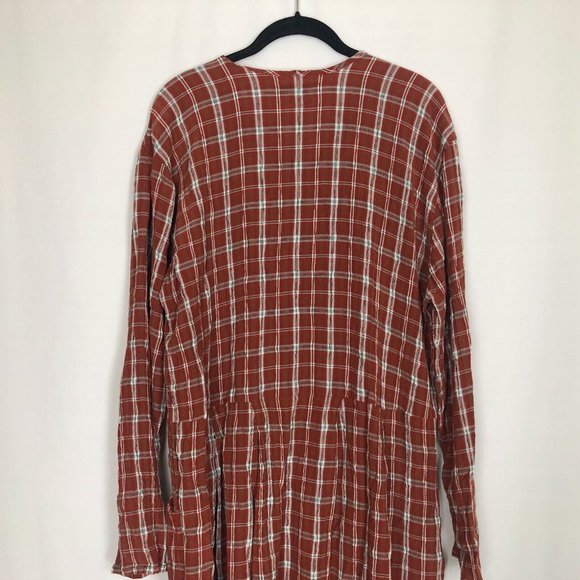 FLAX Rayon/ Acetate Rust Plaid Vintage  Long Sleeve Tunic Dress Large - Picture 8 of 8